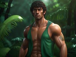 digital illustration av man i djungel skog foto