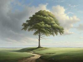landskap med ett träd illustration foto