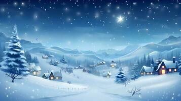 jul vinter- fe- by landskap. ai genererad bild foto