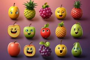 sortiment av unik frukt emojis för en mängd av uttryck ai genererad foto