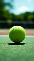 grön domstol surr, miljö beredd för spännande tennis match verkan vertikal mobil tapet ai genererad foto