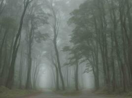 dimmig skog med väg leder till de okänd foto