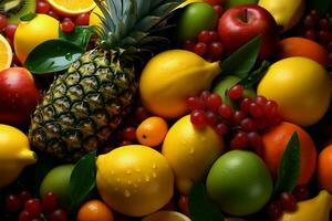 vibrerande tropisk frukter, en färgrik medley av friskhet och glädje ai genererad foto