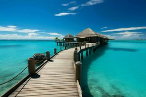 tropisk strand fly maldiverna lyx tillflykt, levande havsbild, och lugn ai genererad foto