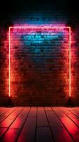 årgång atmosfär neon fyrkant ram pryder en tegel vägg anslagstavla vertikal mobil tapet ai genererad foto