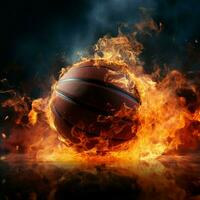 ring bunden inferno, flammande basketboll intensifieras de dynamisk domstol verkan för social media posta storlek ai genererad foto