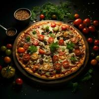 fånga de väsen av en vegetabiliska pizza från en topp ner perspektiv för social media posta storlek ai genererad foto