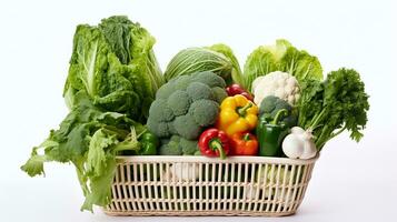 en vit korg full grönsaker i vit bakgrund foto