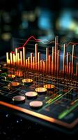 företag diagram visa stock marknader fluktuerande rörelse, påverkar investering handel vertikal mobil tapet ai genererad foto