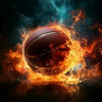 antänds slam, boll races med glöd mot ring i basketboll för social media posta storlek ai genererad foto