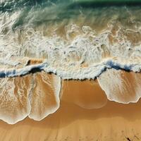 havet textur topp se sandig strand bakgrund idealisk för prototyper och reklam för social media posta storlek ai genererad foto