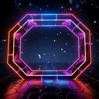 abstrakt neon ramar med hexagonal glöd, vibrerande färger i 3d för social media posta storlek ai genererad foto