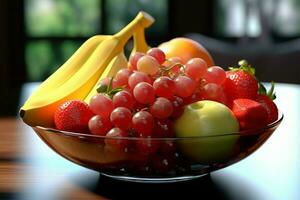 en skål av frukt, fristående, med en transparent bakgrund ai genererad foto