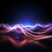 ultraviolett laser visa abstrakt bakgrund med vibrerande, lysande neon vågor för social media posta storlek ai genererad foto
