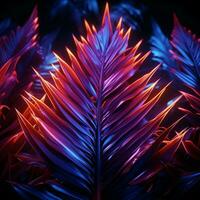 3d tolkning neon palmer belysa abstrakt former med vibrerande strålglans för social media posta storlek ai genererad foto