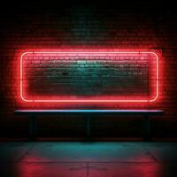 lysande neon accentuerar en lång anslagstavla på en retro tegel vägg för social media posta storlek ai genererad foto