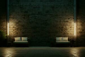 urban lugn nattetid 3d scen med tegel vägg och golv ai genererad foto