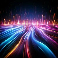 levande 3d neon lampor abstrakt laser rader i uv spektrum för social media posta storlek ai genererad foto