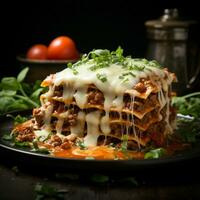 nötkött lasagne fängslande mat fotografi för social media posta storlek ai genererad foto