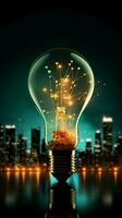 silhuett verkställande greppar innovativ Glödlampa, tillväxt Graf symboliserar företag Framgång vertikal mobil tapet ai genererad foto