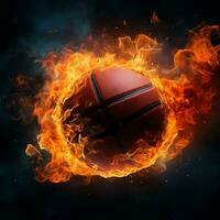 basketboll tänder, en flammande boll races mot de ring med intensitet för social media posta storlek ai genererad foto