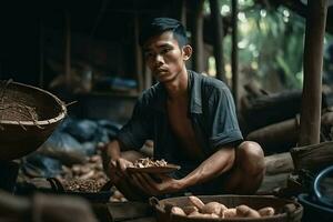 indonesiska man och hård arbete ai generativ foto