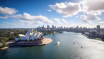 sydney, ny söder Wales, Australien, 2023 - opera hus dagsljus ljus blå himmel antenn se landskap konst Centrum Australien hamn ai genererad foto