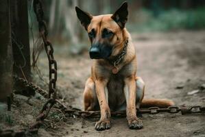 missbrukas smutsig hund Sammanträde utanför. generera ai foto