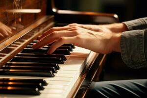 snabb händer spelar piano. generera ai foto