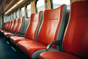 bekväm säten i tömma modern passagerare tåg. generera ai foto