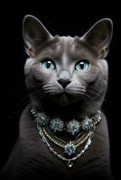 ny år ryska blå katt med 2023 tiara och halsband isolerat på en vit bakgrund foto