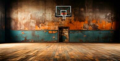 basketboll arena, gammal högskola Gym - ai genererad bild foto