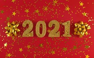 gratulationskort nyår 2021. gyllene glittrade figurer, stjärnor