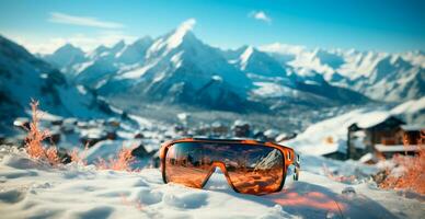 glasögon för alpina skidåkning, åka snowboard och vinter- sporter - ai genererad bild foto