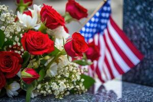 uppfyllande de fallen - en närbild av en patriotisk minnesmärke - ai genererad foto