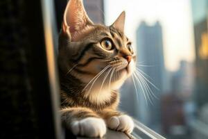 urban kattunge - en närbild porträtt av oskuld och nyfikenhet - ai genererad foto