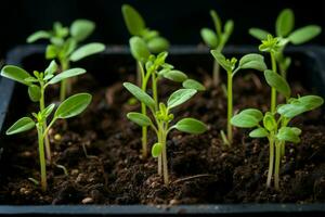 en samling av anbud plantor organiserad inom en plantering bricka ai genererad foto