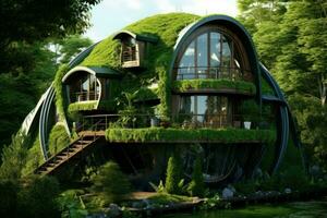 återvinningsbar eco grön hus. generera ai foto