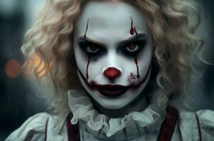 förhäxande flicka vampyr clown mun. generera ai foto