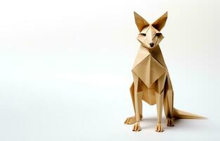 brun känguru av origami papper skära med kopia Plats ai genererad foto