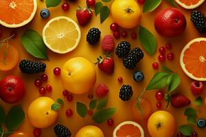 färsk frukt bakgrund toppvy. generera ai foto