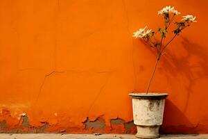 orange platt vägg med blomma på de sida ai generativ foto