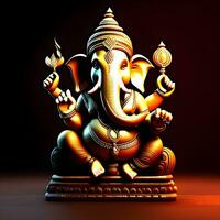 ganesh--hindu-lord-ganesha-på-dekorativ-bakgrund--grafisk-affisch-modern-konst, herre ganesha skulptur med dekorativ element - ai generativ foto