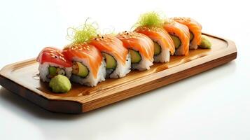 japansk sushi på en svart och vit bakgrund generera ai foto