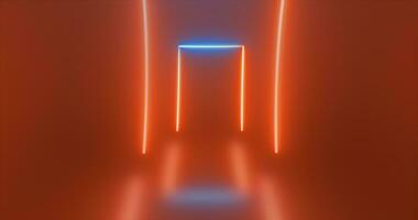 abstrakt rektangulär tunnel neon orange energi lysande från rader bakgrund foto