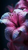 rosa blomma med vatten droppar. generativ ai foto