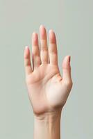 kvinna hand eller förhand signal till prata till de hand ai genererad foto