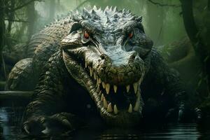 vatten- vild krokodil skrämmande. generera ai foto