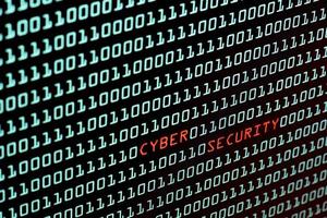 cybersäkerhetstext och binär kod