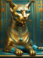 egyptisk katt med guld prydnad, guld och gyllene egyptisk kultur, 3d illustration foto